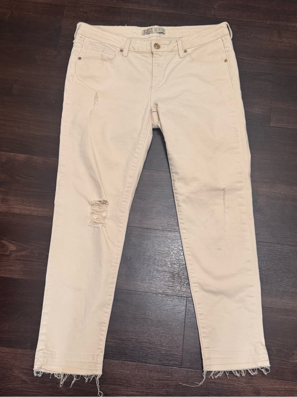 ZARA Z1975 Off White Distressed Skinny Jeans Raw Hem Great Condition